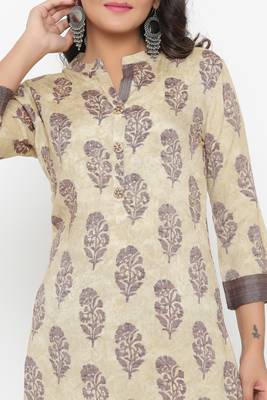 Ardozaa Women's Modal Chanderi Printed Straight Kurta Pant Set (Cream) 3