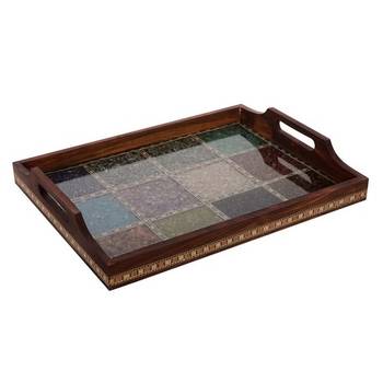 Multipurpose Gemstone Filled 12 Sq Brown Wooden Utility Tray 3