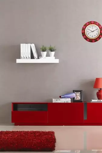 Vibrant Red Floral Crafted Papier-Mache Wooden Wall Clock