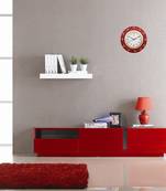 Vibrant Red Floral Crafted Papier-Mache Wooden Wall Clock