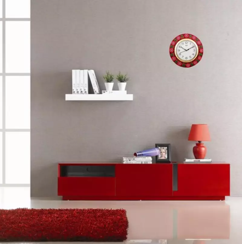 Vibrant Red Floral Crafted Papier-Mache Wooden Wall Clock