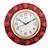 Vibrant Red Floral Crafted Papier-Mache Wooden Wall Clock
