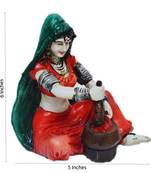 Polyresin Rajasthani Lady Grinding Chilli Showpiece