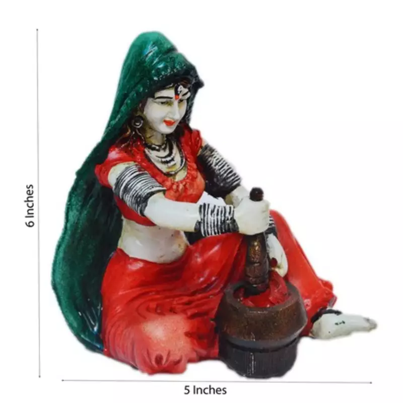 Polyresin Rajasthani Lady Grinding Chilli Showpiece