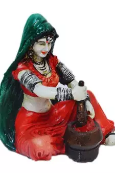 Polyresin Rajasthani Lady Grinding Chilli Showpiece