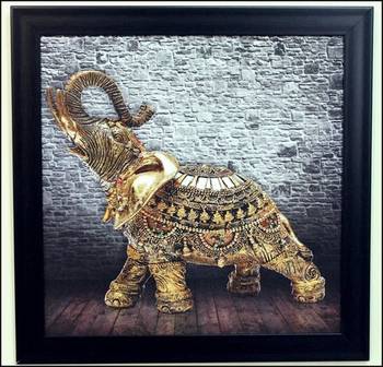 Jewelled Elephant Design Satin Matt Texture Framed UV Art Print 1
