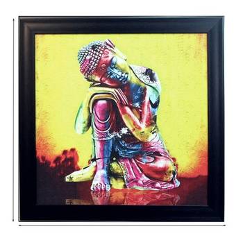 Colorful Resting Buddha on Knee Design Satin Matt Texture Framed UV Art Print 2