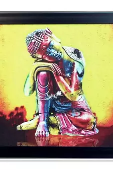 Colorful Resting Buddha on Knee Design Satin Matt Texture Framed UV Art Print