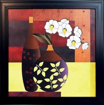 Abstract Pot and Flower Theme Satin Matt Texture Framed UV Art Print 1