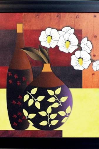 Abstract Pot and Flower Theme Satin Matt Texture Framed UV Art Print