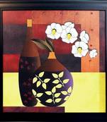 Abstract Pot and Flower Theme Satin Matt Texture Framed UV Art Print