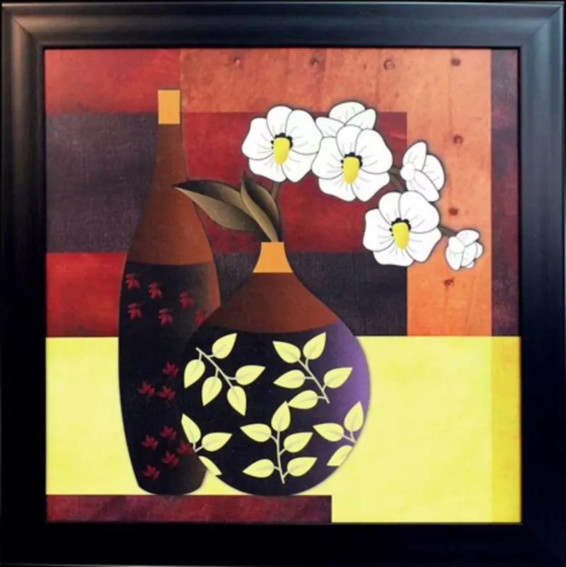Abstract Pot and Flower Theme Satin Matt Texture Framed UV Art Print