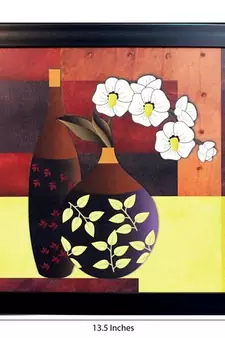 Abstract Pot and Flower Theme Satin Matt Texture Framed UV Art Print