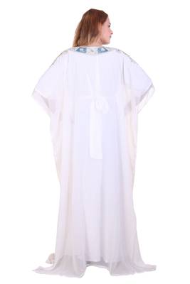White Zari Stone Work Georgette Islamic Style Beads Embedded Partywear Kaftan Long Gown Evening wear Dubai kaftan 6