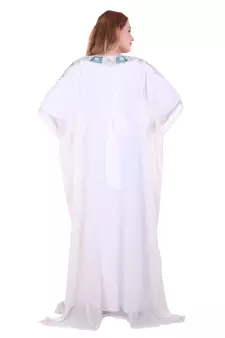 White Zari Stone Work Georgette Islamic Style Beads Embedded Partywear Kaftan Long Gown Evening wear Dubai kaftan