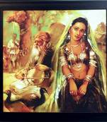 Indian Villagers Design Satin Matt Texture Framed UV Art Print