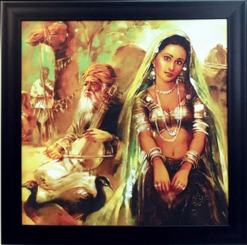Indian Villagers Design Satin Matt Texture Framed UV Art Print