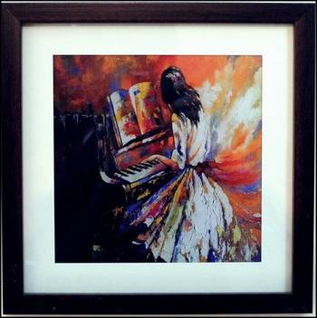 Girl Playing Piano Design Satin Matt Texture Framed UV Art Print 1