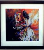 Girl Playing Piano Design Satin Matt Texture Framed UV Art Print