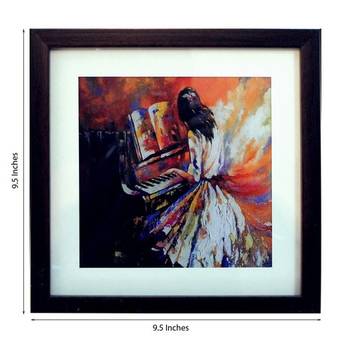 Girl Playing Piano Design Satin Matt Texture Framed UV Art Print 2