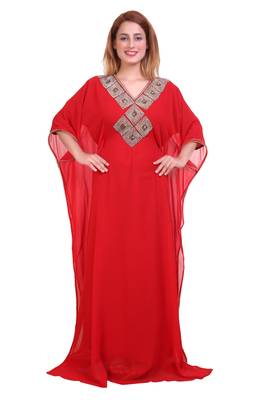 Red Zari Stone Work Georgette Islamic Style Beads Embedded Partywear Kaftan Long Gown Evening wear Dubai kaftan 1