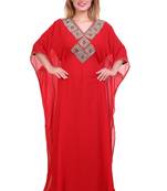 Red Zari Stone Work Georgette Islamic Style Beads Embedded Partywear Kaftan Long Gown Evening wear Dubai kaftan