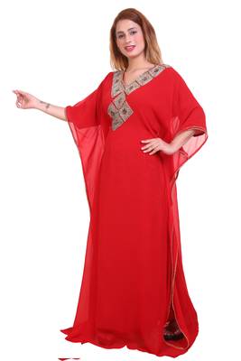 Red Zari Stone Work Georgette Islamic Style Beads Embedded Partywear Kaftan Long Gown Evening wear Dubai kaftan 4
