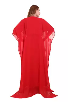 Red Zari Stone Work Georgette Islamic Style Beads Embedded Partywear Kaftan Long Gown Evening wear Dubai kaftan