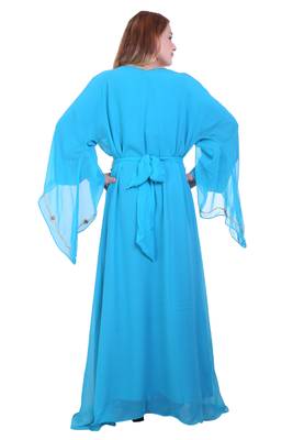 Aqua Blue Zari Stone Work Georgette Islamic Style Beads Embedded Partywear Kaftan Long Gown Evening wear Dubai kaftan 6