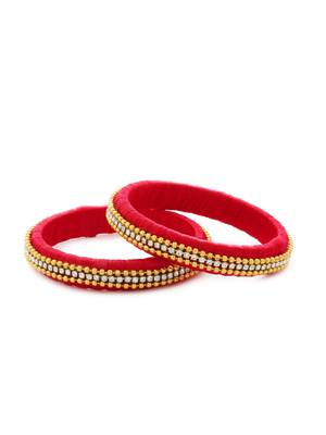 Girls Red Beads/ Stone Chain Silk Thread Bangle 1