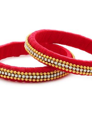 Girls Red Beads/ Stone Chain Silk Thread Bangle 3