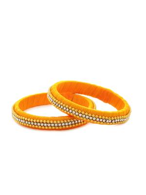 Girls Gold Beads/ Stone Chain Silk Thread Bangle 1