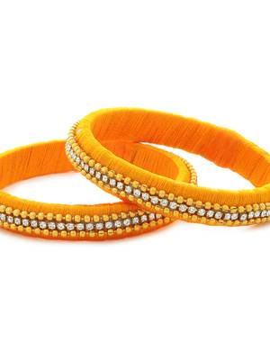 Girls Gold Beads/ Stone Chain Silk Thread Bangle 3