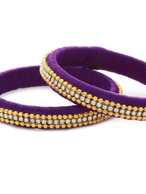 Girls Purple Beads/ Stone Chain Silk Thread Bangle 3