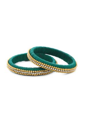 Girls Green Beads/ Stone Chain Silk Thread Bangle 1