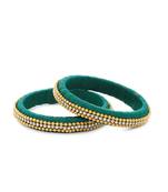 Girls Green Beads/ Stone Chain Silk Thread Bangle