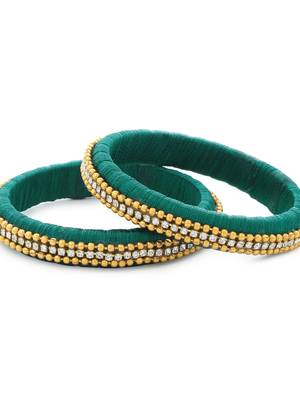 Girls Green Beads/ Stone Chain Silk Thread Bangle 3