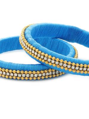 Girls Blue Beads/ Stone Chain Silk Thread Bangle 3