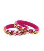 Girls Pink Kundan Stone/ Beads Chain Silk Thread Bangle