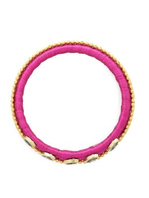 Girls Pink Kundan Stone/ Beads Chain Silk Thread Bangle 2