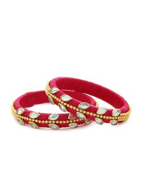 Girls Red Kundan Stone/ Beads Chain Silk Thread Bangle 1