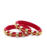 Girls Red Kundan Stone/ Beads Chain Silk Thread Bangle