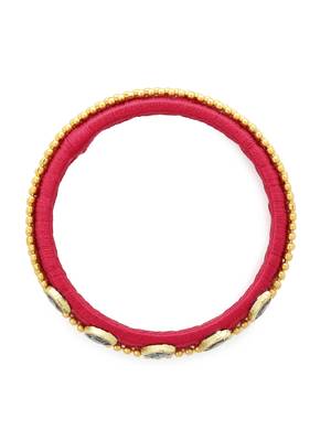 Girls Red Kundan Stone/ Beads Chain Silk Thread Bangle 2