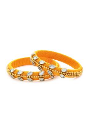 Girls Gold Kundan Stone/ Beads Chain Silk Thread Bangle 1
