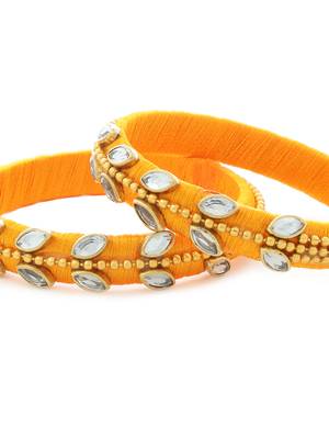 Girls Gold Kundan Stone/ Beads Chain Silk Thread Bangle 3