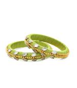 Girls Green Kundan Stone/ Beads Chain Silk Thread Bangle