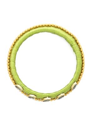 Girls Green Kundan Stone/ Beads Chain Silk Thread Bangle 2