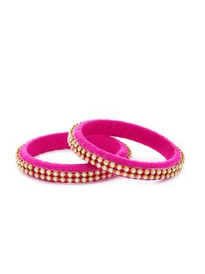 Girls Pink Stone/ Beads Chain Silk Thread Bangle 1