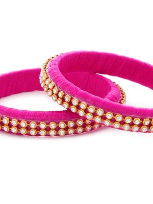 Girls Pink Stone/ Beads Chain Silk Thread Bangle 3