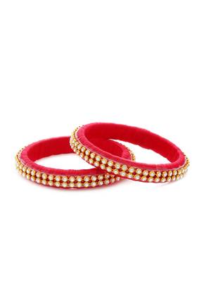 Girls Red Stone/ Beads Chain Silk Thread Bangle 1